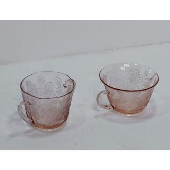 Vtg Pink Depression Glass MacBeth Evans Dogwood ApplePattern Creamer & Sugar - Picture 5 of 6